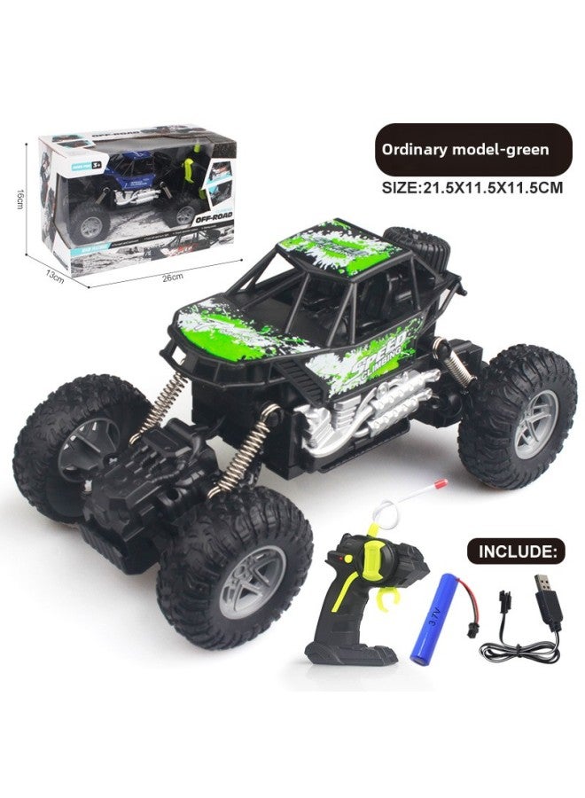 Children's Remote Control Off-road Vehicle Climbing Car Alloy Bigfoot Boy Toy Car Model Four-way Wireless Charging-Color:Green Climbing Car (handlebar Remote Control)  - Image 1