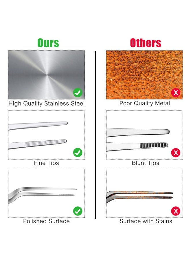 SelfTek Stainless Steel Tongs Tweezers 5 Piece Set 3 Pcs 6.3 Inch Tweezers 4.7 Inch Flat and Slant Fish Bone Tweezers Pliers Compatible with Chef Cooking Utensils Precision Serrated Tips Medical Bea - Image 3