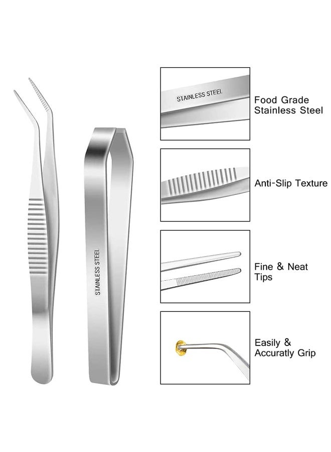 SelfTek Stainless Steel Tongs Tweezers 5 Piece Set 3 Pcs 6.3 Inch Tweezers 4.7 Inch Flat and Slant Fish Bone Tweezers Pliers Compatible with Chef Cooking Utensils Precision Serrated Tips Medical Bea - Image 4