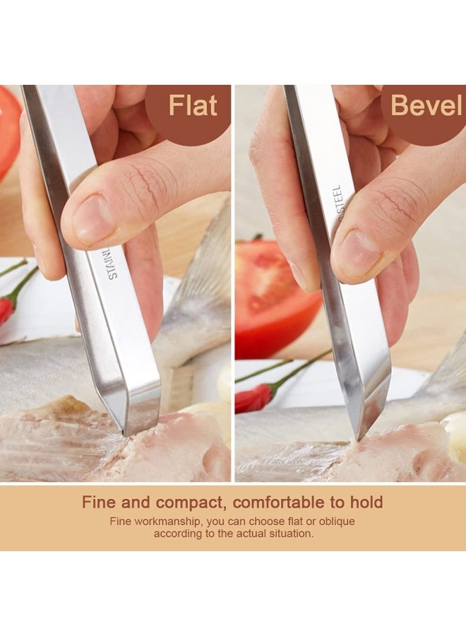 SelfTek Stainless Steel Tongs Tweezers 5 Piece Set 3 Pcs 6.3 Inch Tweezers 4.7 Inch Flat and Slant Fish Bone Tweezers Pliers Compatible with Chef Cooking Utensils Precision Serrated Tips Medical Bea - Image 5