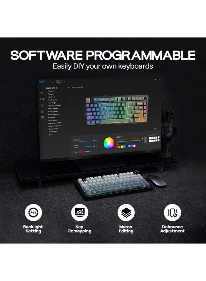 AULA F75 Pro Wireless Mechanical Keyboard,75% Hot Swappable Custom Keyboard with Knob,RGB Backlit,Pre-lubed Reaper Switches,Side Printed PBT Keycaps,2.4GHz/USB-C/BT5.0 Mechanical Gaming Keyboards - Image 5