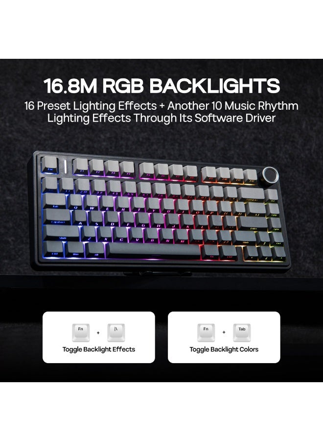 AULA F75 Pro Wireless Mechanical Keyboard,75% Hot Swappable Custom Keyboard with Knob,RGB Backlit,Pre-lubed Reaper Switches,Side Printed PBT Keycaps,2.4GHz/USB-C/BT5.0 Mechanical Gaming Keyboards - Image 3