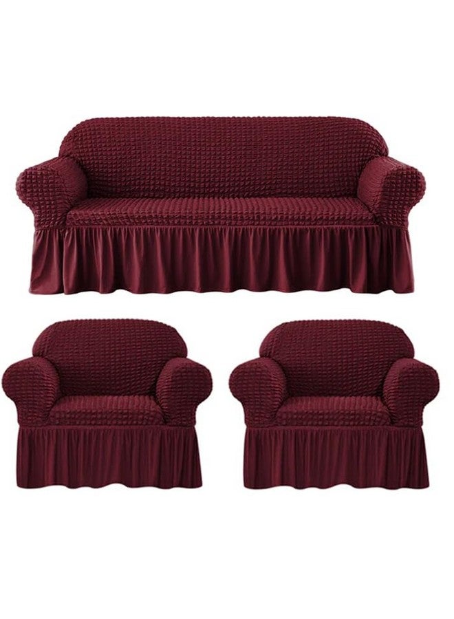 Lukzer غطاء أريكة تركي قابل للتمدد 5 مقاعد لوكزر 320 GSM، واقي أريكة عالمي من قماش فقاعات مع حواف، غطاء مرن كبير عالمي (أحمر نبيذي/SC-098-05) - Image 1
