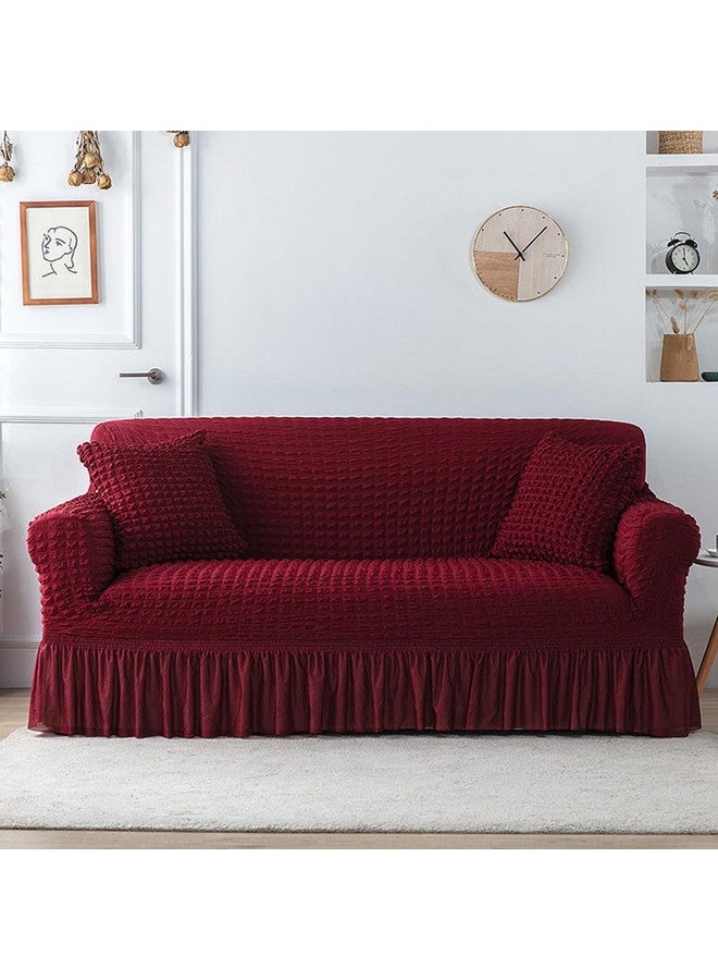 Lukzer غطاء أريكة تركي قابل للتمدد 5 مقاعد لوكزر 320 GSM، واقي أريكة عالمي من قماش فقاعات مع حواف، غطاء مرن كبير عالمي (أحمر نبيذي/SC-098-05) - Image 3