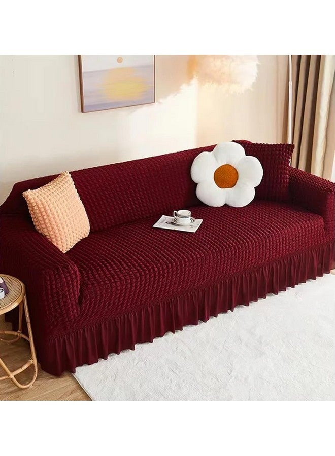 Lukzer غطاء أريكة تركي قابل للتمدد 5 مقاعد لوكزر 320 GSM، واقي أريكة عالمي من قماش فقاعات مع حواف، غطاء مرن كبير عالمي (أحمر نبيذي/SC-098-05) - Image 5