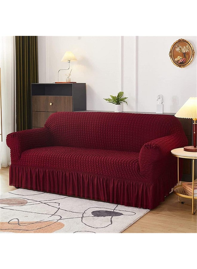 Lukzer غطاء أريكة تركي قابل للتمدد 5 مقاعد لوكزر 320 GSM، واقي أريكة عالمي من قماش فقاعات مع حواف، غطاء مرن كبير عالمي (أحمر نبيذي/SC-098-05) - Image 2
