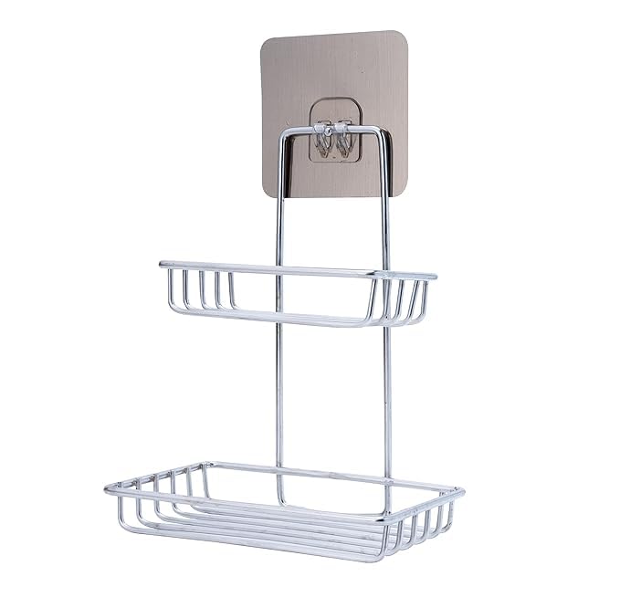Gravino Wall Mounted Double Layer soap Dish Holder Stainless Steel Wall Hanging Soap Storage Rack for Kitchen Bathroom-with Self Adhesive Magic Sticker - Image 1