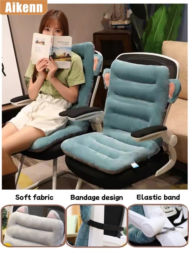 أيكين وسادة مقعد كرسي المكتب والأريكة والسيارة من القطن الفاخر المريح واللطيف من مادة البولي بروبيلين وسادة مقعد غير قابلة للانزلاق للظهر وسادة كرسي هزاز من القطن لدعم الظهر (فيل أزرق) - Image 1