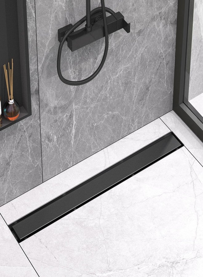 YEFU Black Linear Shower Drain for Bathroom: 32 Inch Shower Drain with Tile Insert Grate - 304 Stainless Steel Rectangle Linear Drain - 2-in-1 Matte Black Shower Floor Drain - Image 1