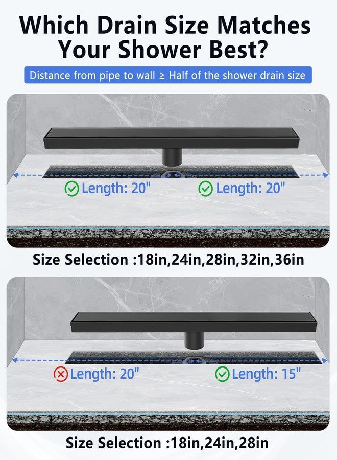 YEFU Black Linear Shower Drain for Bathroom: 32 Inch Shower Drain with Tile Insert Grate - 304 Stainless Steel Rectangle Linear Drain - 2-in-1 Matte Black Shower Floor Drain - Image 5