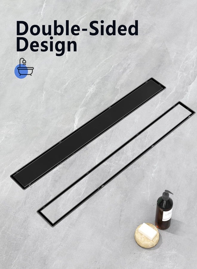 YEFU Black Linear Shower Drain for Bathroom: 32 Inch Shower Drain with Tile Insert Grate - 304 Stainless Steel Rectangle Linear Drain - 2-in-1 Matte Black Shower Floor Drain - Image 2