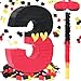 RoundFunny Number 3 Piata Black Red Piata First Birthday Party Supplies for Celebration for Boys Girls Fun Yellow Heart Black and Red Themed Party Decor 149 X 11 X 28 Inches - Image 2