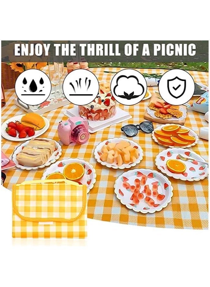 ديوتي اضافية كبيرة نزهة العائلة 2M 2M بطانية الشاطئ في الهواء الطلق بطانيات نزهة قابلة للطي مقاومة للماء الرمال مع حصيرة نزهة صفراء - Image 3