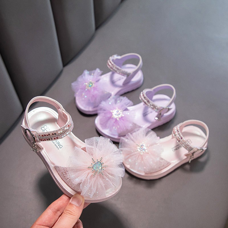 2025 Lace Mesh Korean Style Girls' Performance Dress Sandals Shiny Gift Princess Baby Girl - Image 4