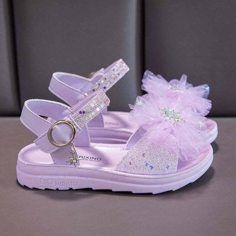 2025 Lace Mesh Korean Style Girls' Performance Dress Sandals Shiny Gift Princess Baby Girl - Image 5