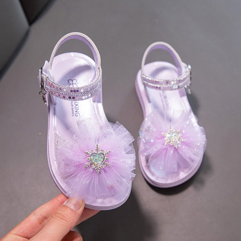2025 Lace Mesh Korean Style Girls' Performance Dress Sandals Shiny Gift Princess Baby Girl - Image 1