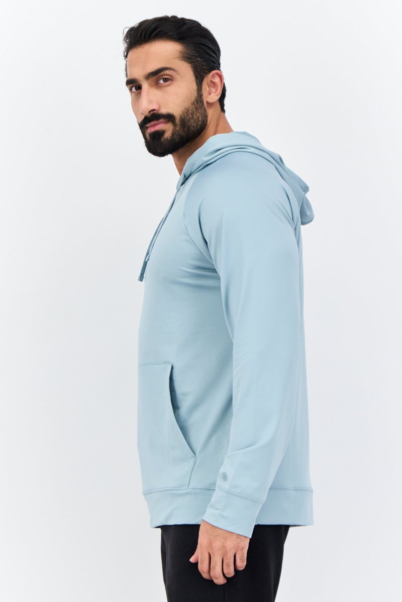 Gaiam هودي تدريب بأكمام طويلة للرجال بتصميم نحيف، أزرق رمادي - Image 2
