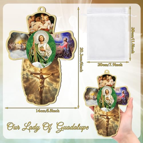 Landical 24 Pcs San Judas Tadeo Wood Wall Cross with Organza Gift Bags Novena Green Saint Jude Statues Catholic Religious Gifts for First Communion Baptism Favors Para Recuerdos De Bautizo - Image 3