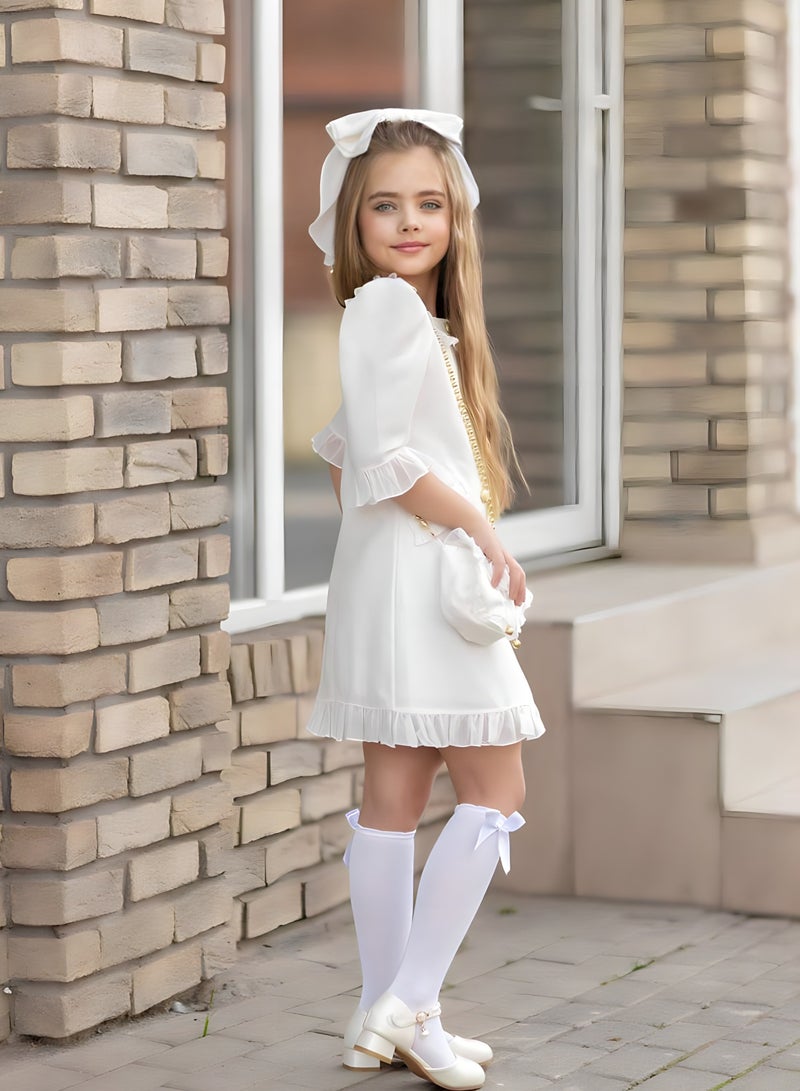 OLUDENIZ Dress Chic 4-Piece Girls' Celebration Ensemble: Includes Dress, Hair Clip, Handbag, and Long Socks - Coordinated Colors, Made in Turkey  - Image 2