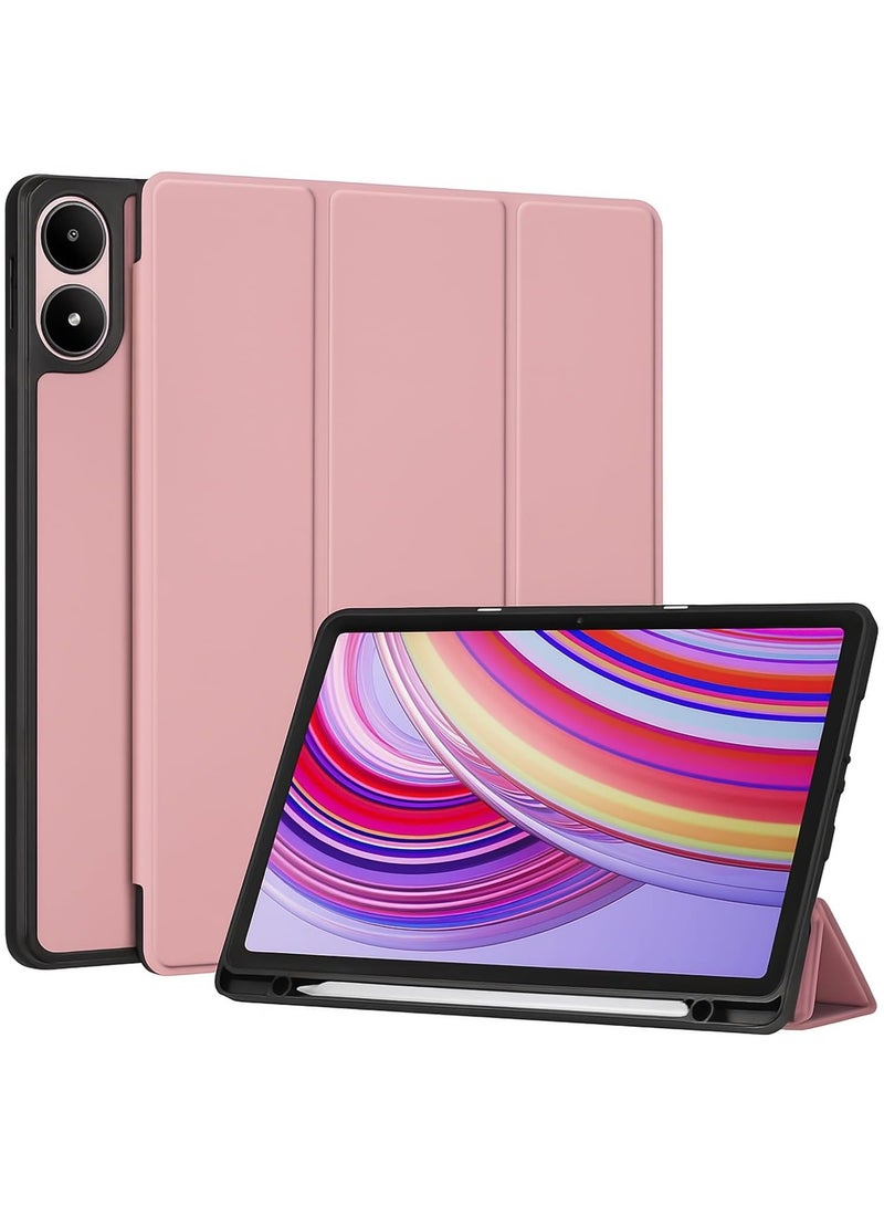 Xiaomi Redmi Pad Pro 12.1 Inch 2024 Tablet Cover Case with Pencil Holder, Soft TPU Back Trifold Stand Protective Smart Cover Flip, Auto Wake&Sleep (Rose Gold) - Image 1