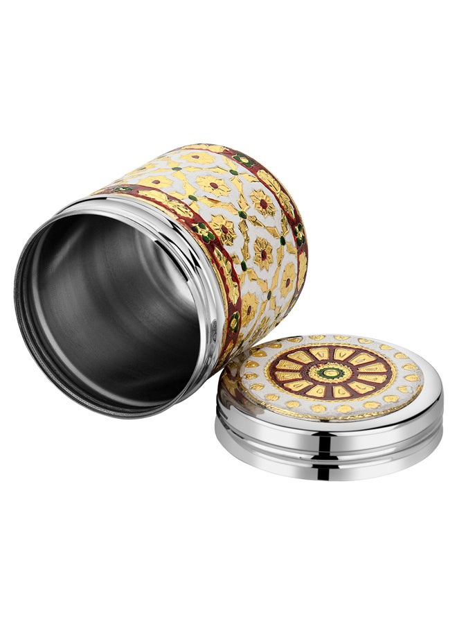 AL SANIDI Indian Stainless steel Spices storage, Tea, coffee and sugar storage for trips, White*Gold, 200 ml - Image 3