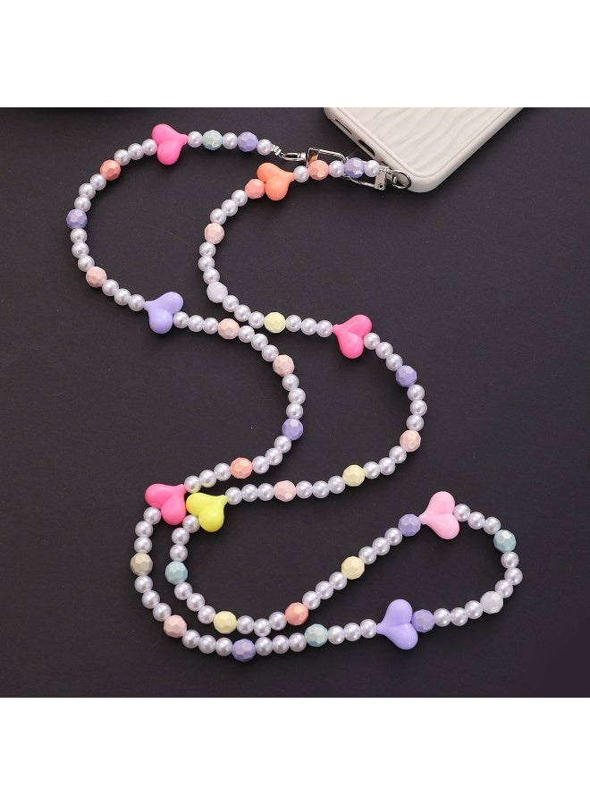 NIBEMINENT Phone Charm/ Chain Strap for Women Girls, Pearl Sliver Cell Phone Case Lanyard Wrist Strap