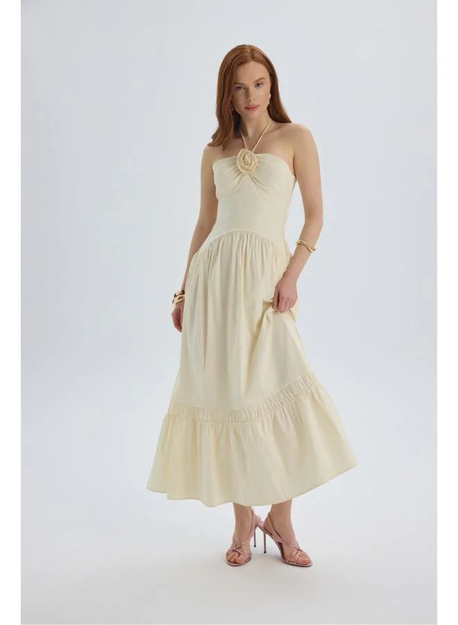 Elisa Rose Detail Yellow Long Dress.