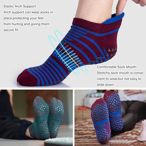 Hylaea Womens & Mens Non Slip Socks with Cushion for Yoga Pilates Barre Home Hospital Socks Stripe Small Medium - Image 4