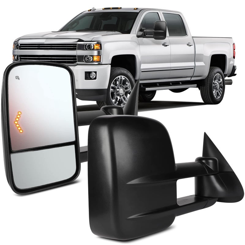 OCPTY Pair Of Power Adjusted Heated Towing Side Led Turn Signal Manual Telescopic Tow Mirrors Fit For 2003 2004 2005 2006 2007 For Chevy For Gmc Silverado Sierra 07 Classic Models