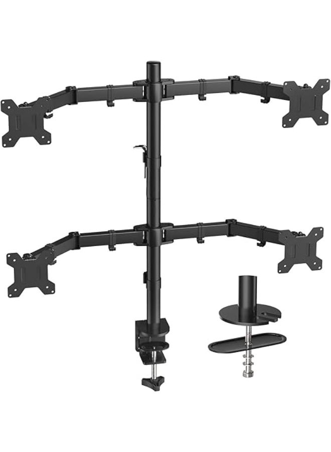 Heavy Duty Quad Monitor Mount - Fully Adjustable 4-Screen Computer Stand - Professional Multi-Monitor Desk Mount with Full Articulation - Supports Up to 17.6lbs Per Arm - VESA Compatible 75x75 & 100x100 - Black - Image 1