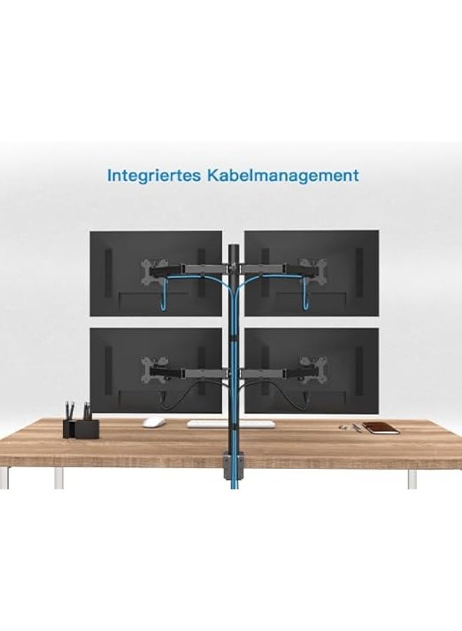 Heavy Duty Quad Monitor Mount - Fully Adjustable 4-Screen Computer Stand - Professional Multi-Monitor Desk Mount with Full Articulation - Supports Up to 17.6lbs Per Arm - VESA Compatible 75x75 & 100x100 - Black - Image 2