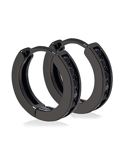 Tarsus 12mm Unisex Black Round CZ Hoop Earrings Huggie Ear Piercings Women Men Earrings - Image 1