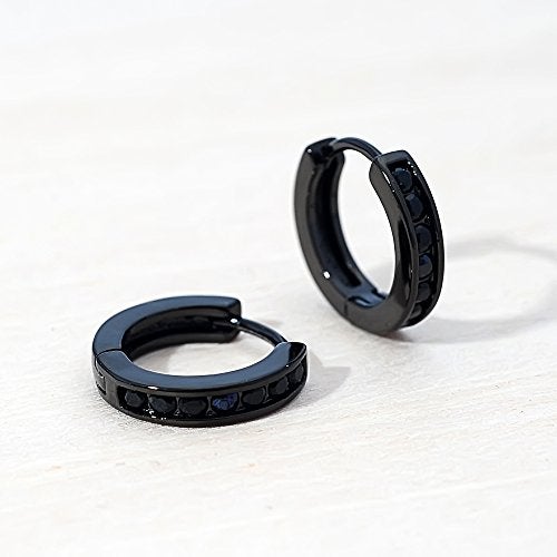 Tarsus 12mm Unisex Black Round CZ Hoop Earrings Huggie Ear Piercings Women Men Earrings - Image 5