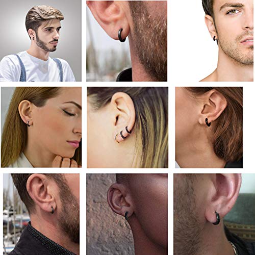 Tarsus 12mm Unisex Black Round CZ Hoop Earrings Huggie Ear Piercings Women Men Earrings - Image 2