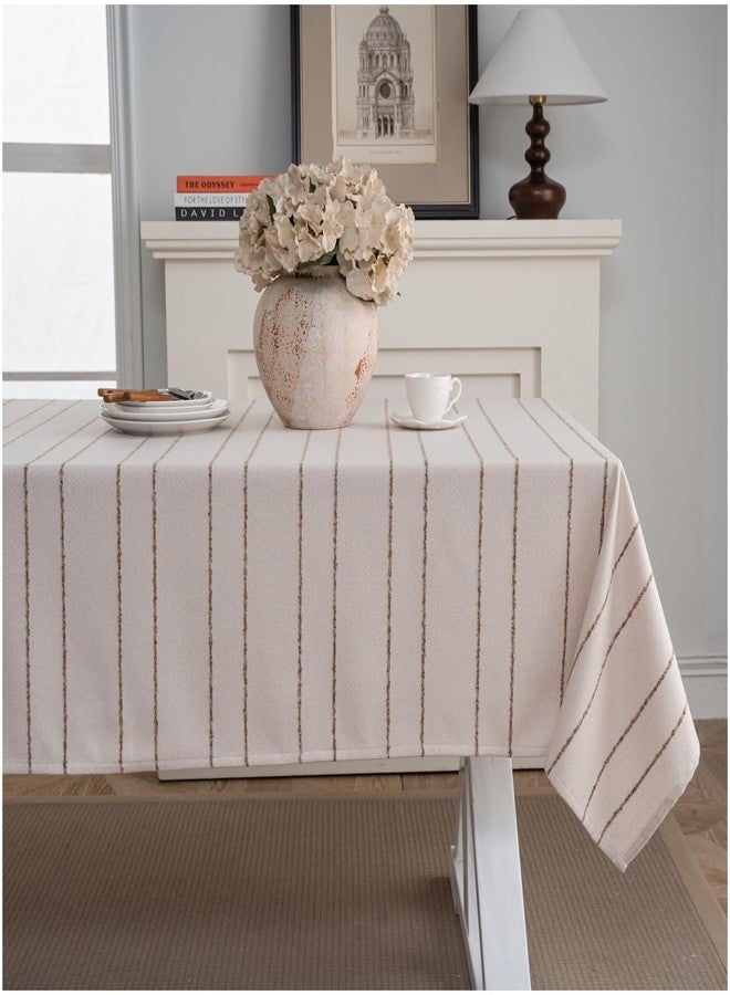 Caflife Beige Rectangle Tablecloth 55x86 Inch, Cotton Linen Polyester Blend Stripes Table Cloth, Farmhouse Boho Decorative Table Cover for Dining Room Party Buffet Home Kitchen Table Decor - Image 1
