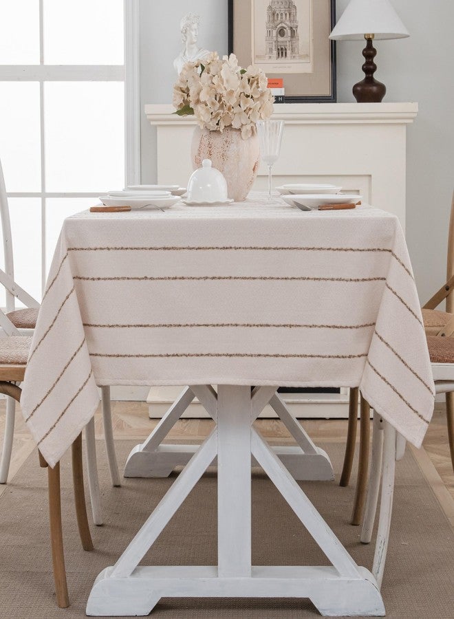 Caflife Beige Rectangle Tablecloth 55x86 Inch, Cotton Linen Polyester Blend Stripes Table Cloth, Farmhouse Boho Decorative Table Cover for Dining Room Party Buffet Home Kitchen Table Decor - Image 3