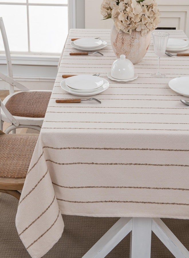 Caflife Beige Rectangle Tablecloth 55x86 Inch, Cotton Linen Polyester Blend Stripes Table Cloth, Farmhouse Boho Decorative Table Cover for Dining Room Party Buffet Home Kitchen Table Decor - Image 5