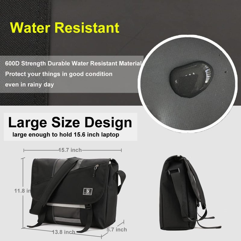 OIWAS Travel Messenger Bag for Men 15.6 Inch Laptop Satchel Bag Men Crossbody Shoulder Bags Briefcase Computer Bag Large Work College Black - Image 3