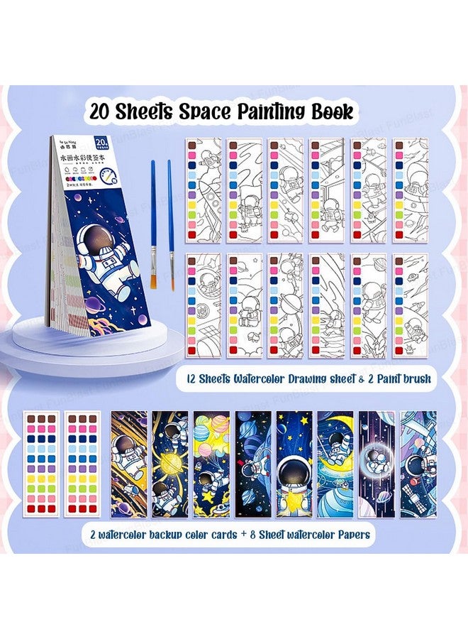 فنبلاست كتاب تلوين فن بلاست بالألوان المائية - كتاب رسم ورسم 2 في 1 مع فرشاة رسم، علامة مرجعية للأطفال، كتاب سحري مائي للأطفال، 20 ورقة كتاب رسم فضاء للأطفال (فضاء) - Image 5