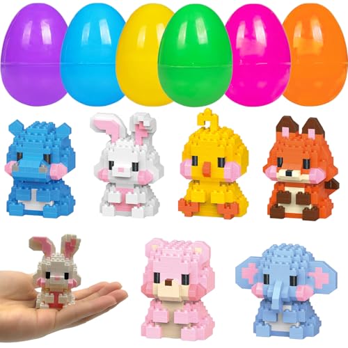 CHHOEAV 6 Pack Prefilled Easter Eggs with Toys Inside Cute Mini Animals Building Blocks for Easter Basket Stuffers Essential Easter Egg Fillers Gift for Kids Age 612 - Image 1