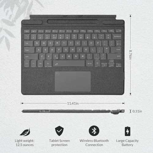 Rii Surface Pro Type CoverUltraSlim Portable Bluetooth Wireless Keyboard with Touchpad7 Color BacklitCompatible with Surface Pro 89X Only Black - Image 3
