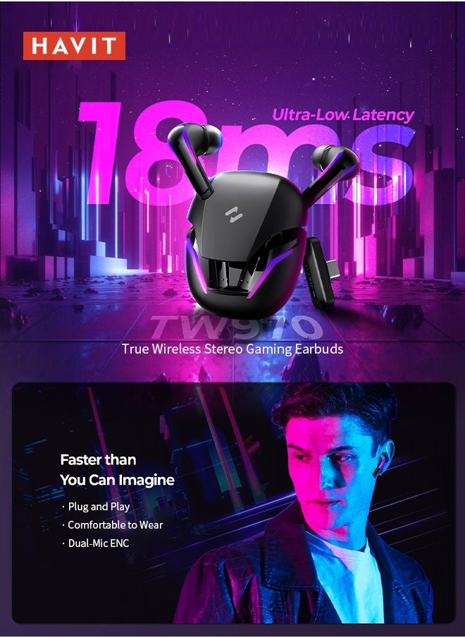 havit - Gaming Earbuds, 3D Stereo, 2.4GHz Dongle/Bluetooth 5.3, with Noise Reduction Microphone, Suitable for PC, PS5, PS4, Switch, VR - Image 1