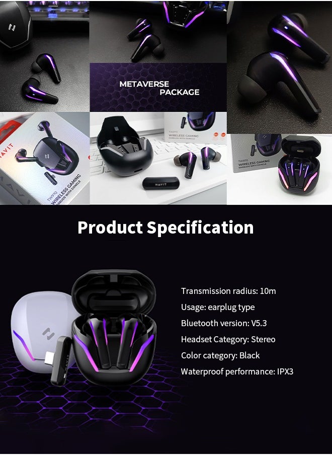 havit - Gaming Earbuds, 3D Stereo, 2.4GHz Dongle/Bluetooth 5.3, with Noise Reduction Microphone, Suitable for PC, PS5, PS4, Switch, VR - Image 1
