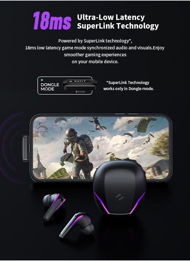 havit - Gaming Earbuds, 3D Stereo, 2.4GHz Dongle/Bluetooth 5.3, with Noise Reduction Microphone, Suitable for PC, PS5, PS4, Switch, VR - Image 1