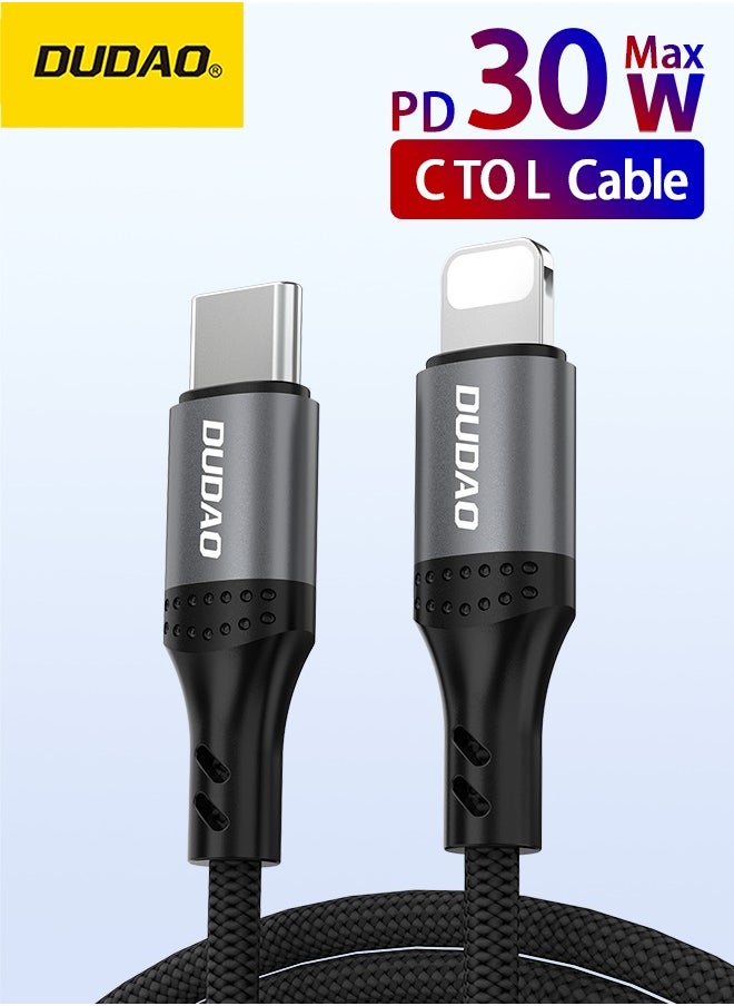 DUDAO USB-C to Lightning Cable, PD30W Type-C to Lightning Fast Charging Cable, High-Density Nylon Braided, Durable & Bend-Resistant, Suitable for All Lightning Port Devices, 2M  - Image 1