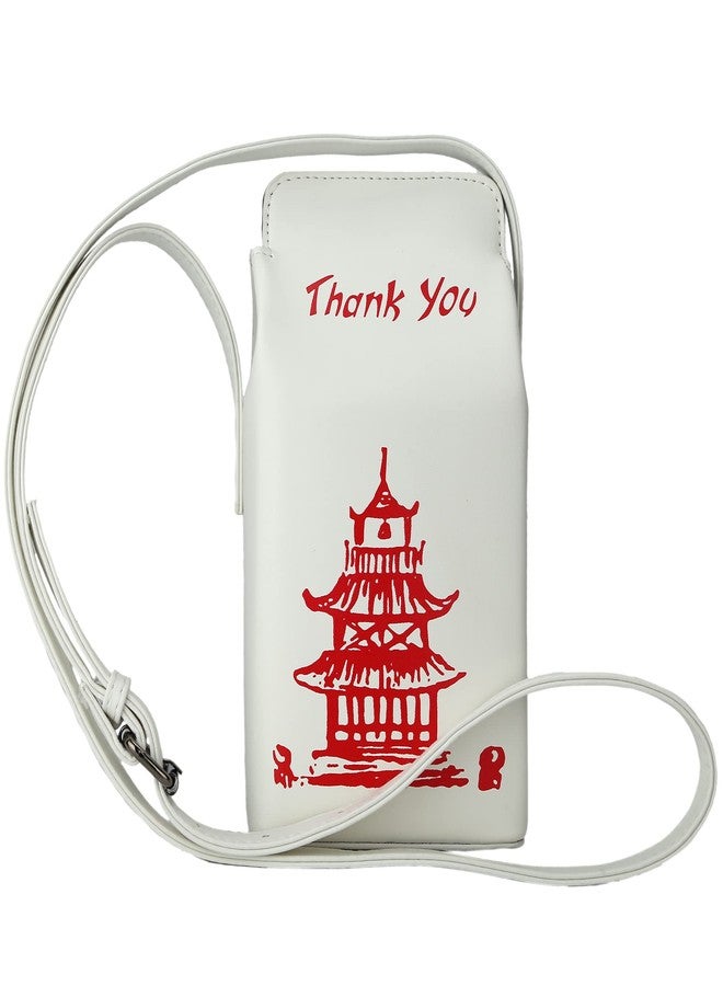 Ondeam Tower Print Crossbody Shoulder Bag,Pu Chinese Takeout Box Totes Purse for Women, White, Small - Image 1