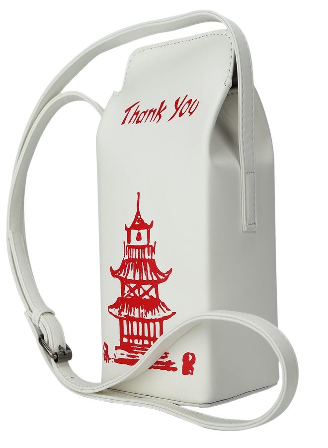 Ondeam Tower Print Crossbody Shoulder Bag,Pu Chinese Takeout Box Totes Purse for Women, White, Small - Image 2
