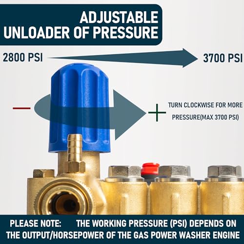 Hourleey Pressure Washer Pump, 3700PSI 2.5GPM 3/4" Shaft Horizontal Triplex Plunger Power Washer Pump Replacement with Adjustment Unloader, Compatible with Simpson MorFlex Models 40224, 40225, 40226 - Image 3