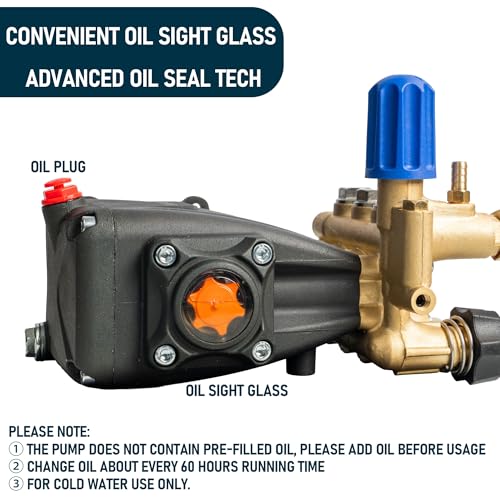 Hourleey Pressure Washer Pump, 3700PSI 2.5GPM 3/4" Shaft Horizontal Triplex Plunger Power Washer Pump Replacement with Adjustment Unloader, Compatible with Simpson MorFlex Models 40224, 40225, 40226 - Image 5