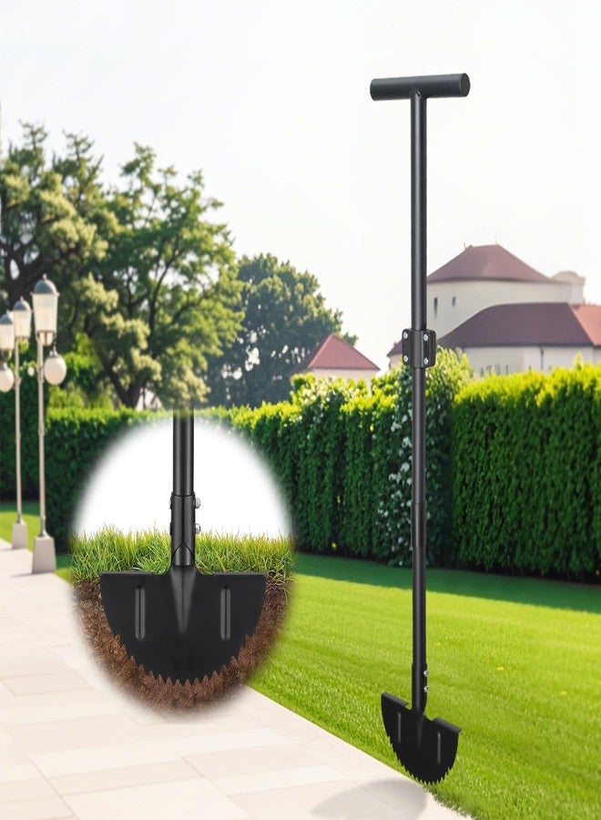 Lilyvane Lawn Edger, 42 Inch Half Moon Manual Edger Lawn Tool, Heavy Duty Saw Tooth Driveway Sidewalk Flower Bed Landscaping Grass Step Edging Tool, T-Grip, Long Handle - Image 1